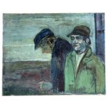 WELSH SCHOOL oil on canvas - untitled, two farmers, manner of Karel Lek, unsigned, 65 x 81cms