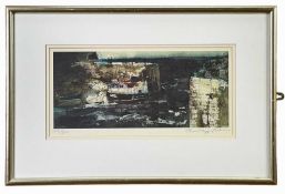 ‡ JOHN KNAPP-FISHER limited edition (395/500) print - untitled, Porthgain harbour with figures and