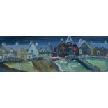‡ JUDITH MOY acrylic – entitled verso ‘Llanrhyddlad, Sheep Field, Anglesey’, 11 x 30cms