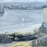 ‡ RICHARD O'CONNELL oil on canvas - entitled verso, 'Cardiff Bay from North Penarth', signed with