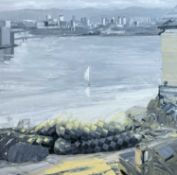 ‡ RICHARD O'CONNELL oil on canvas - entitled verso, 'Cardiff Bay from North Penarth', signed with