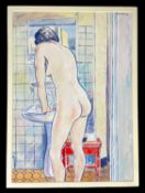 ‡ EDGAR HOLLOWAY watercolour and pencil - entitled verso, 'La Toilet, Antheor, Cote d'Azur', signed,
