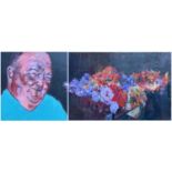 ‡ BETH MARSDEN oil on canvas diptych - untitled, both canvases signed verso, 61 x 91cms, 61 x