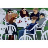 ‡ ALEX CAMPBELL liquitex acrylic on canvas – entitled verso ‘Garden Party’, signed, dated verso