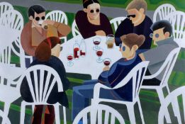 ‡ ALEX CAMPBELL liquitex acrylic on canvas – entitled verso ‘Garden Party’, signed, dated verso