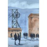 ‡ PHILIP ROSS watercolour - colliery with standing figures, signed, 55 x 37cms Provenance: private