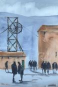‡ PHILIP ROSS watercolour - colliery with standing figures, signed, 55 x 37cms Provenance: private
