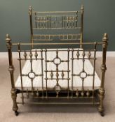 GOOD QUALITY VICTORIAN BRASS BEDSTEAD WITH CONNECTING IRONS & MODERN BASEBOARD, on black pot