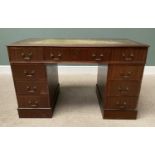 REPRODUCTION MAHOGANY PEDESTAL DESK with gilt tooled green leather top insert and an arrangement