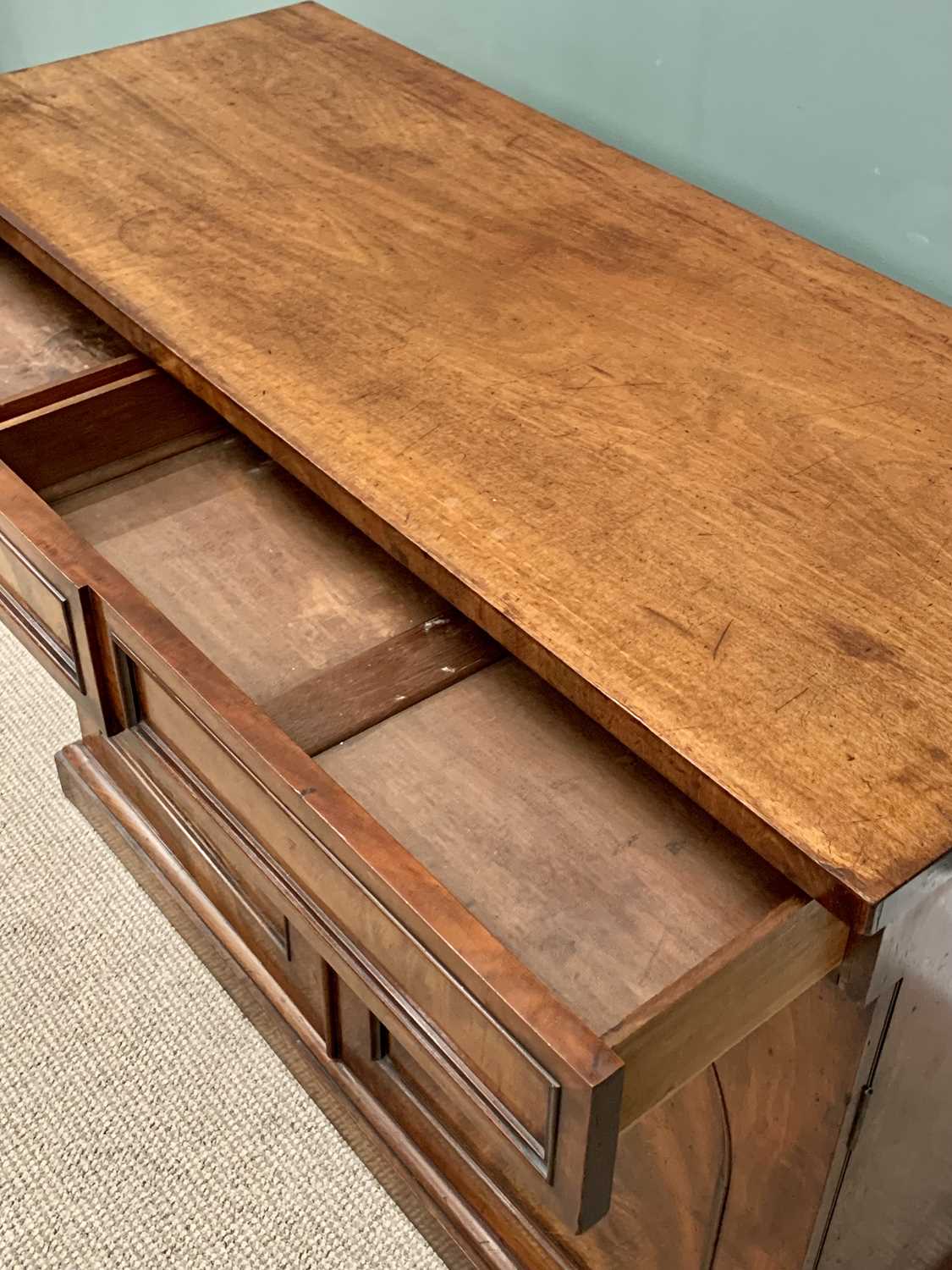 EARLY VICTORIAN MAHOGANY CHIFFONIER BASE, the straight edge rectangular top over one long and one - Image 5 of 6