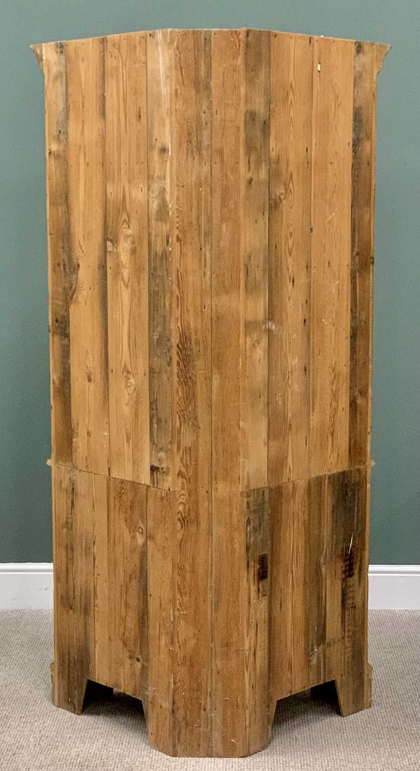 ANTIQUE STRIPPED PINE FLOOR STANDING CORNER CUPBOARD, single twelve-pane upper glazed door having - Image 3 of 4