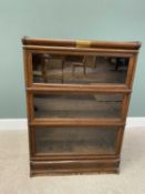 OAK -PROBABLY GLOBE WERNICKE-THREE-SECTION STACKING BOOKCASE, with top cover and single drawer base,