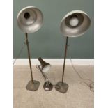 PAIR OF INDUSTRIAL-TYPE RISE & FALL ANGLEPOISE FLOOR STANDING LAMPS & A MODERN DESKTOP LAMP, stamped