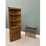 TWO ITEMS OF ERCOL LOUNGE FURNITURE comprising a floor standing corner cabinet having open upper