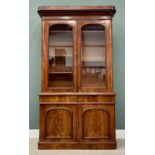 VICTORIAN MAHOGANY CWPWRDD GWYDR, having an inverted shaped cornice over twin arched top glazed