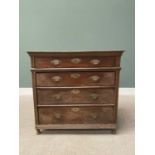 GEORGIAN OAK CHEST of four long crossbanded oak lined drawers, with later brassware, panel sided