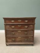 GEORGIAN OAK CHEST of four long crossbanded oak lined drawers, with later brassware, panel sided