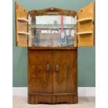 VINTAGE WALNUT COCKTAIL CABINET, with serpentine top front and base, twin opening upper doors with
