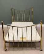 ANTIQUE BRASS BOX SECTION 4Ft 6 BEDFRAME with connecting irons and upholstered folding base on black