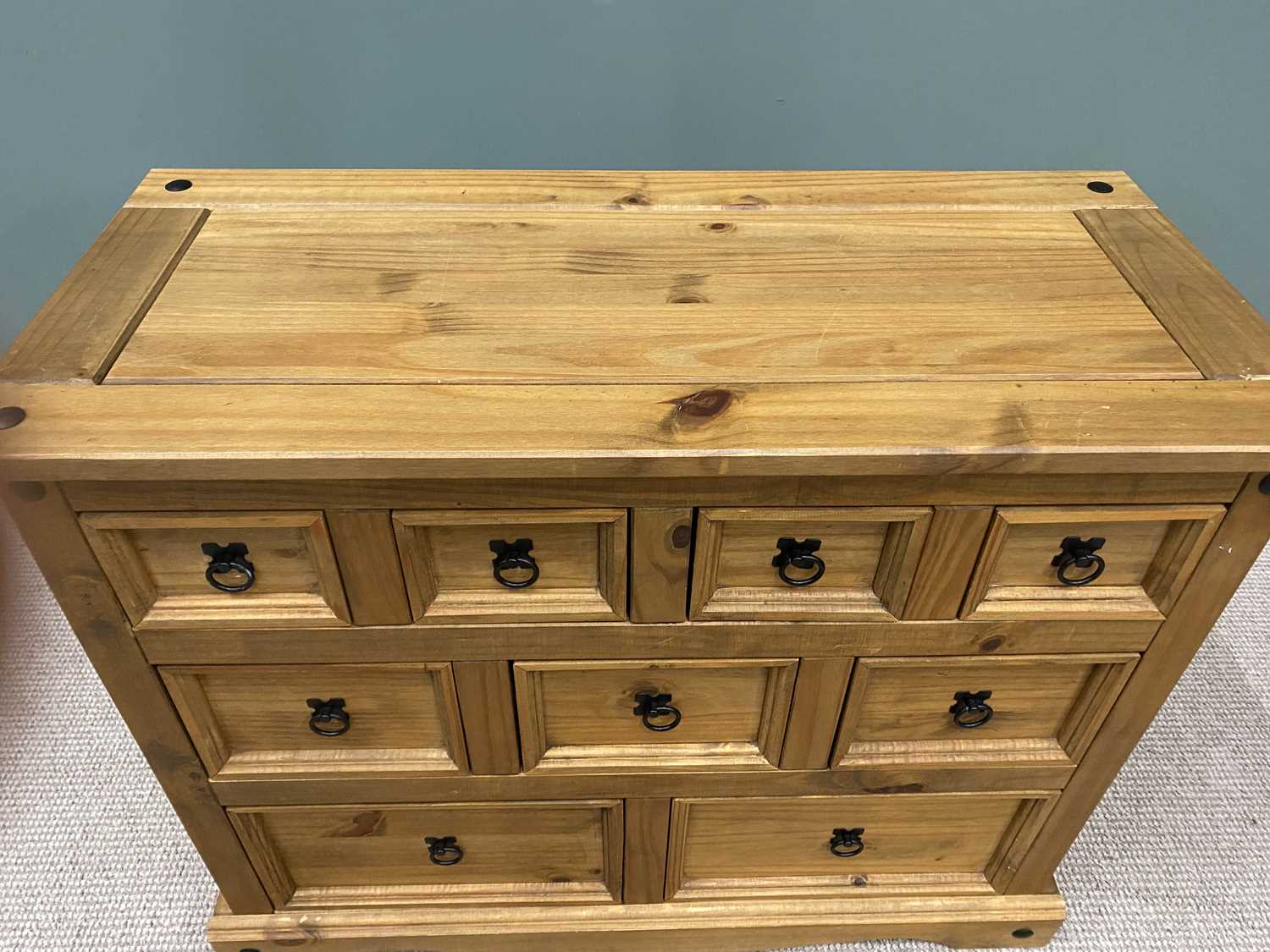 PLUS LOTS 17 & 18 - MODERN MEXICAN PINE MULTI-DRAWER CHEST, of nine opening drawers, 83cms H, 102cms - Image 2 of 3