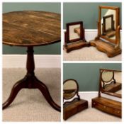 ASSORTED OAK & MAHOGANY ITEMS including ANTIQUE OAK CIRCULAR TOP TRIPOD TABLE, pegged open block