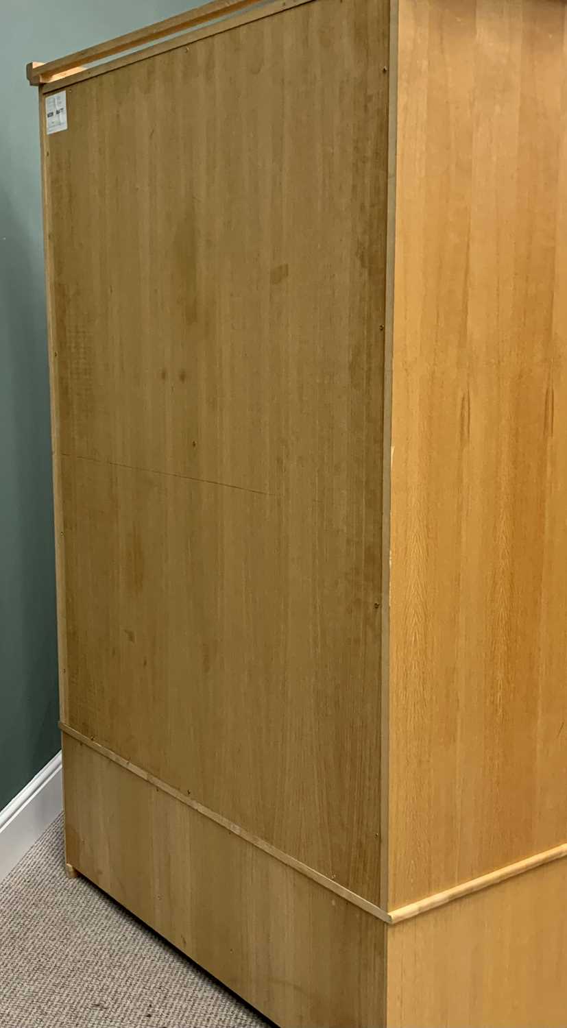 MODERN OAK DOUBLE WARDROBE, having twin upper bevelled edge mirrored doors over two lower drawers, - Image 5 of 6