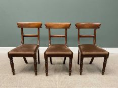 THREE VICTORIAN MAHOGANY CURVED BACK OCCASIONAL CHAIRS with upholstered drop in seat pads on