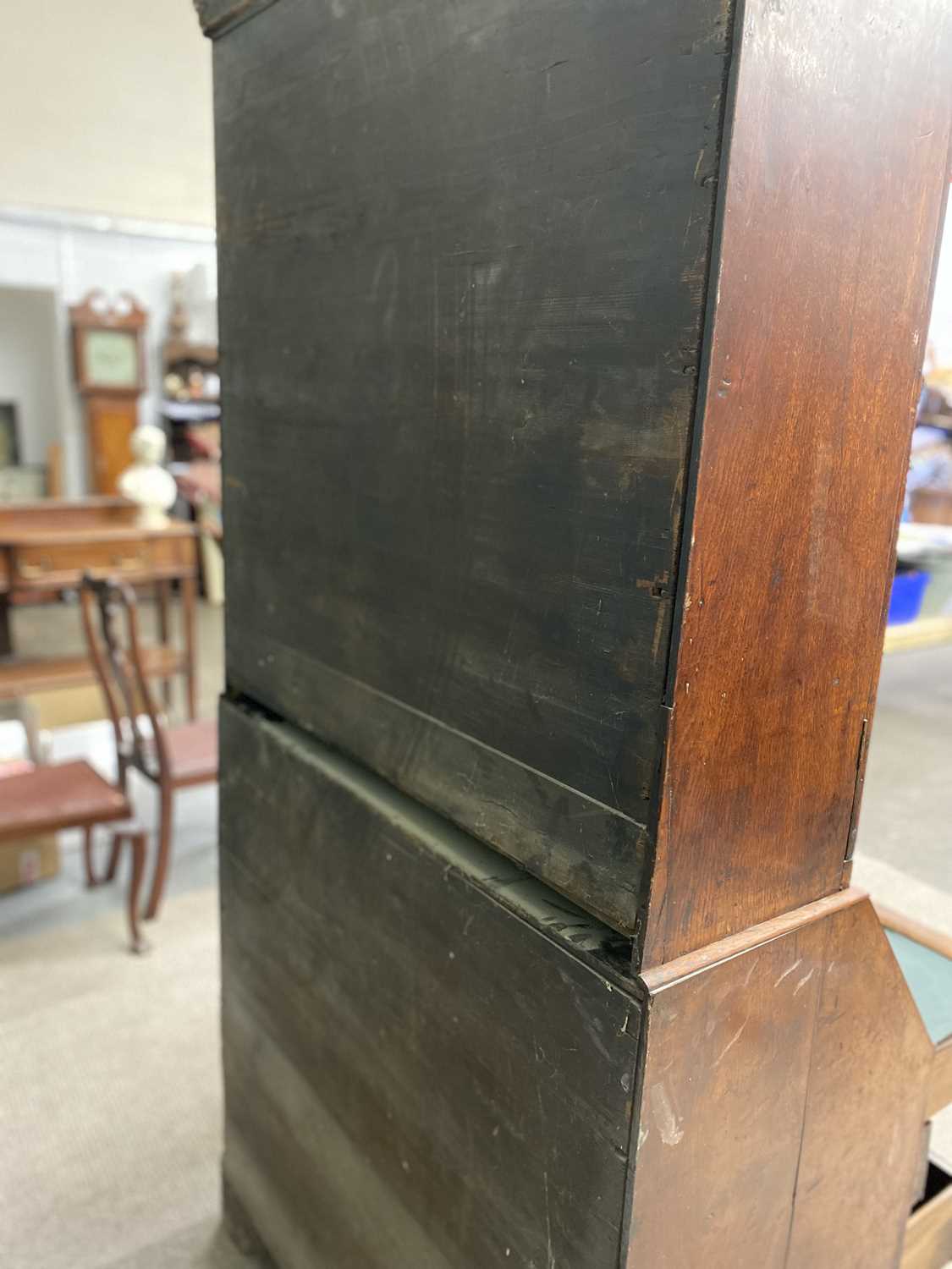 GEORGIAN PERIOD OAK BUREAU BOOKCASEcirca 1800, having a broken architectural pediment over twin - Image 2 of 3