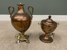TWO EARLY 19TH CENTURY & LATER COPPER SAMOVARS 49cms H (the largest)