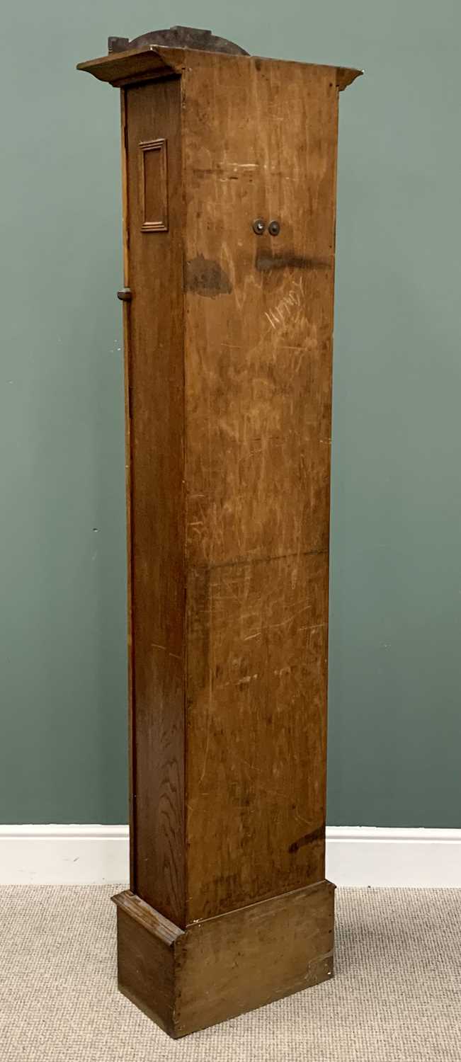VINTAGE OAK LONGCASE CLOCK circa 1930, with silvered dial set with Arabic numerals, before a twin - Image 8 of 8