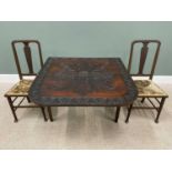 VINTAGE FURNITURE PARCEL comprising a carved top mahogany and oak single flap dining table, 72cms H,