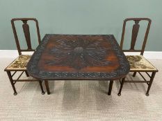 VINTAGE FURNITURE PARCEL comprising a carved top mahogany and oak single flap dining table, 72cms H,