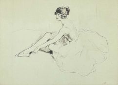 ‡ LEWIS CHRISTOPHER EDWARD BAUMER (1870-1963) drypoint etching - seated ballet dancer adjusting