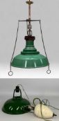 VINTAGE GREEN ENAMELLED LIGHTING, comprising rise-and-fall ceiling light, with pottery pulley and