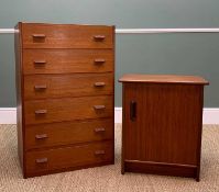 MID-CENTURY TEAK BEDROOM FURNITURE, comprising, chest of 6 drawers, 94h x 60w x 41cms d, together