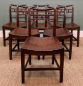 SIX EARLY 19TH CENTURY MAHOGANY DINING CHAIRS, rope twist top rail, reeded cross bars with similar