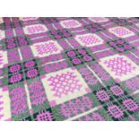 VINTAGE WELSH TAPESTRY BLANKET, reversible, pink ground with black, white and grey details,