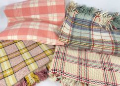 FOUR VINTAGE WELSH CHECK BLANKETS, various colourways, three with fringe (4) Provenance: private
