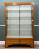 CHINA DISPLAY CABINET, numbered 25, beech frame, glass sliding doors and shelves on metal adjustable
