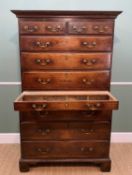GEORGE III OAK TALLBOY SECRETAIRE, moulded cornice, upper chest with two short and three long