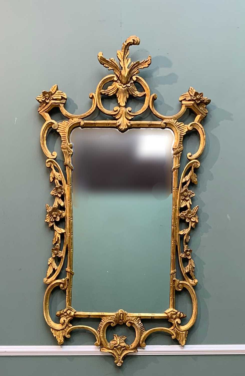 GEORGE III STYLE GILT GESSO MIRROR, Chippendale rococo style, 107h x 53cms h Provenance: private