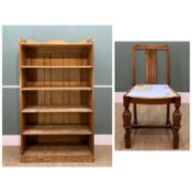 ANTIQUE PINE BOOKCASE & CHAIR, fixed shelves, tongue and groove panelled back, 171h x 99w x 39.