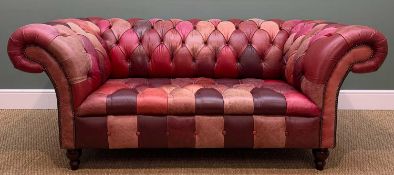 VICTORIAN STYLE LEATHER CHESTERFIELD, multi-coloured button upholstery, studded arms, buttoned