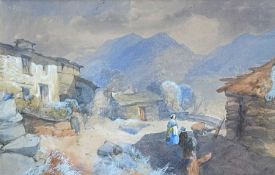 JAMES BURRELL SMITH (1822-1897) watercolour - upland farmstead with figures, signed and dated