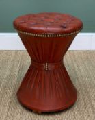 MID-CENTURY LEATHER 'DIABLO' STOOL, deep-buttoned top, pleated sides with studded waist band, 49h