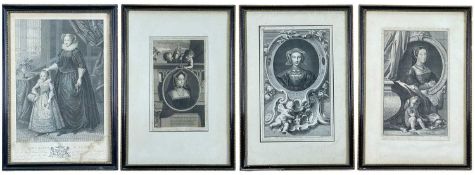 FOUR ANTIQUE ENGRAVINGS including, 'Mary Queen of Scots' by Bartolozzi, and three of the wives of