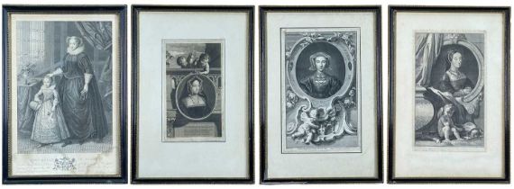 FOUR ANTIQUE ENGRAVINGS including, 'Mary Queen of Scots' by Bartolozzi, and three of the wives of