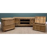 ASSORTED BAMBOO FURNITURE, comprising media console table, 61h x 161w x 61cms d, two drawer chest,