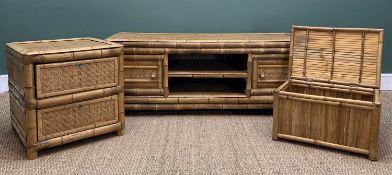 ASSORTED BAMBOO FURNITURE, comprising media console table, 61h x 161w x 61cms d, two drawer chest,
