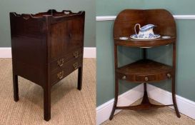 LATE GEORGE III MAHOGANY COMMODE, shaped tray-top gallery, caddy moulded angles, pull-out fitted